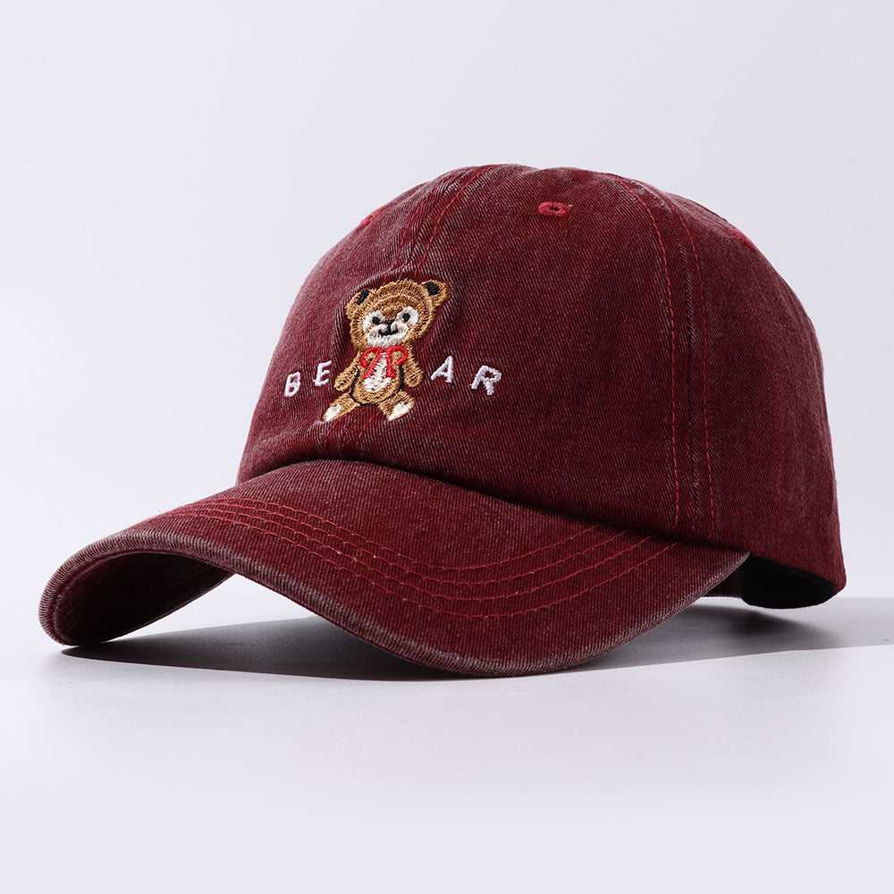 Women Cartoon Teddy Bear Embroidery Dad Hats Burgundy One Size
