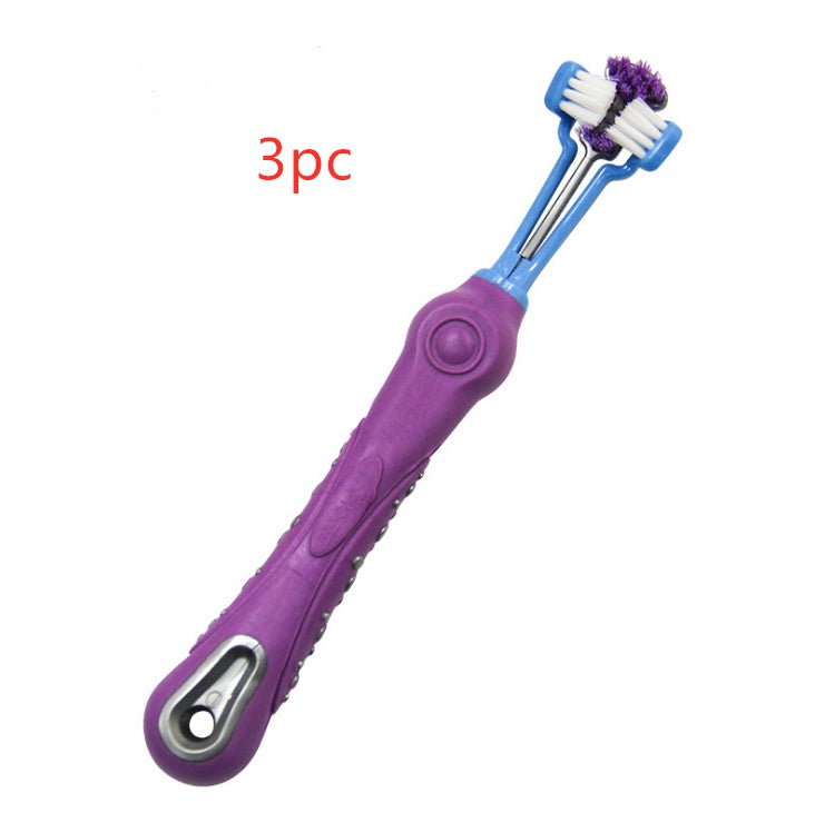 Three Sided Pet Toothbrush Dog Brush Bad Breath Tartar Teeth Care Violet3PC