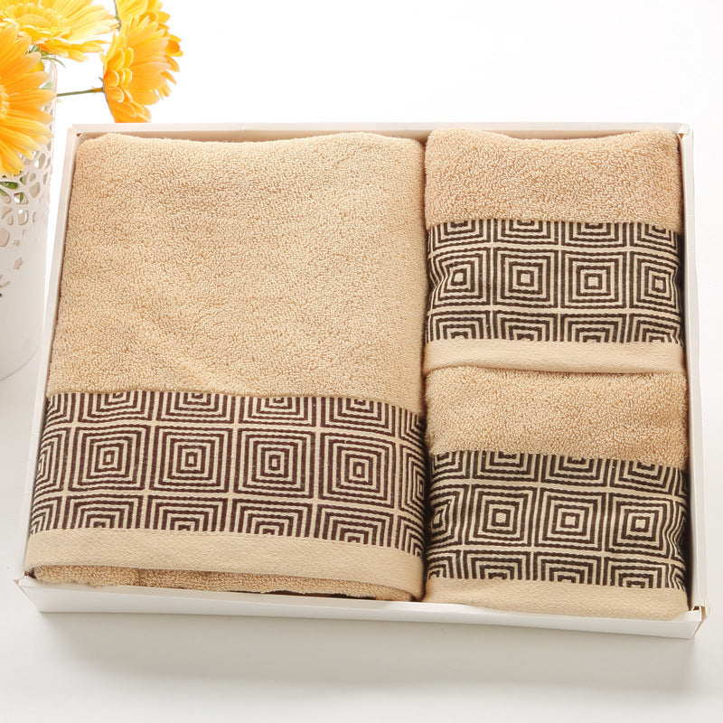 Cotton Three-piece Towel Veneer Cloth Thickened Hotel Bath Towel Embroidery Brown Siege 35X75cm And 70X140cm