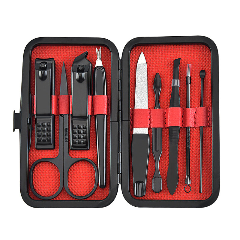 Stainless Steel Manicure And Beauty Tools Nail Clippers Set Red 9 Pieces