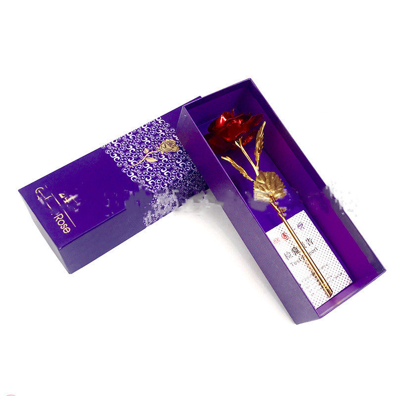 24K Luminous Color Gold Rose Flower Set Red purple gift