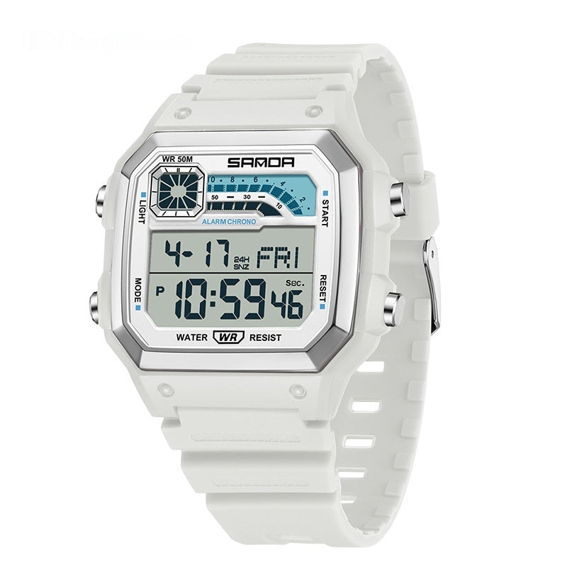 Electronic Watch Luminous Waterproof Sports Men Thin Square White