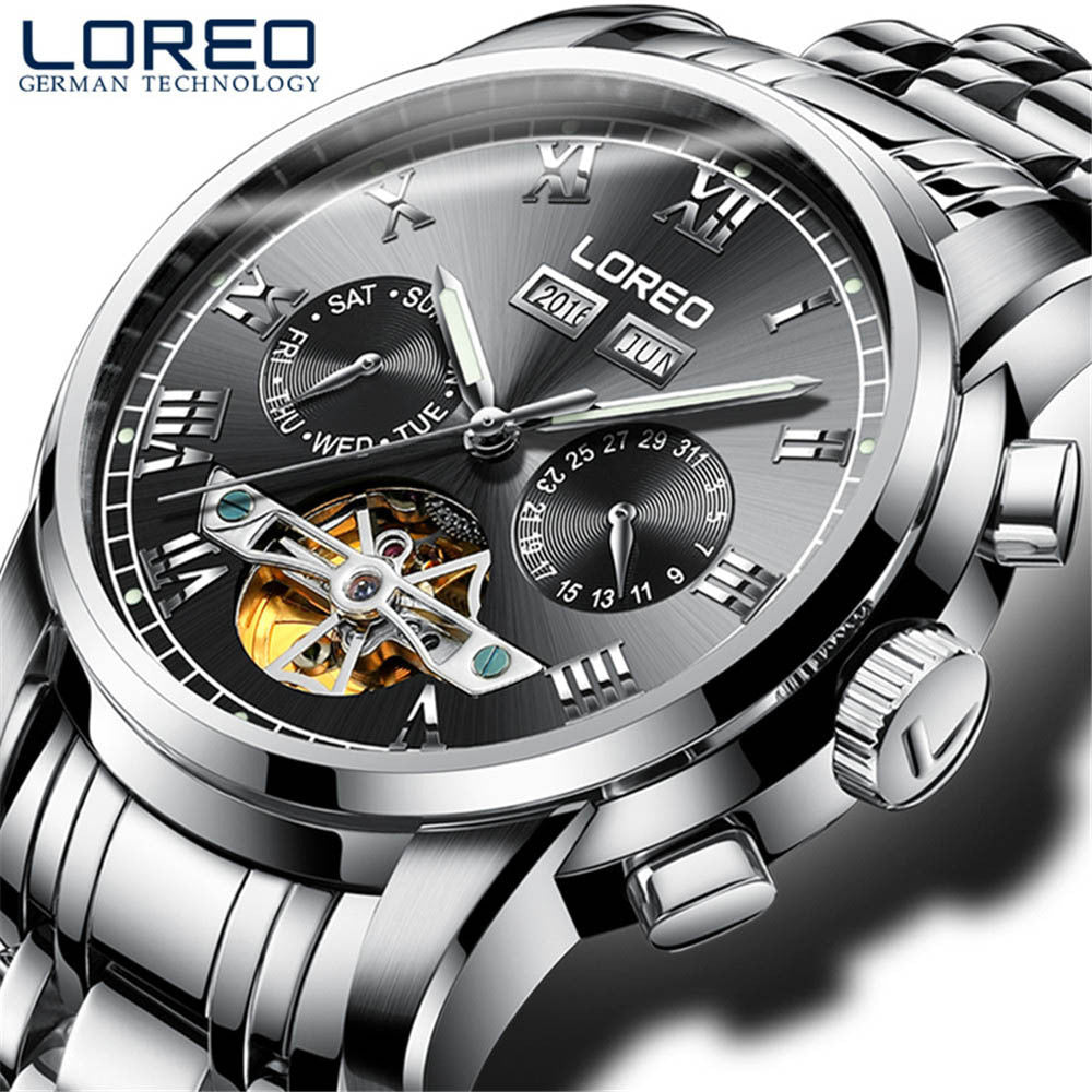 LOREO watch men's mechanical watch White black