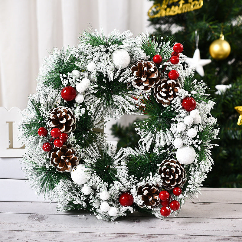 Christmas Artificial Pinecone Red Berries Wreath Front Door Window Decoration Three ginkgo