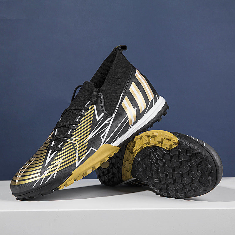 Male Teenager Student Competition Training Soccer Shoes Black Gold Broken Nail