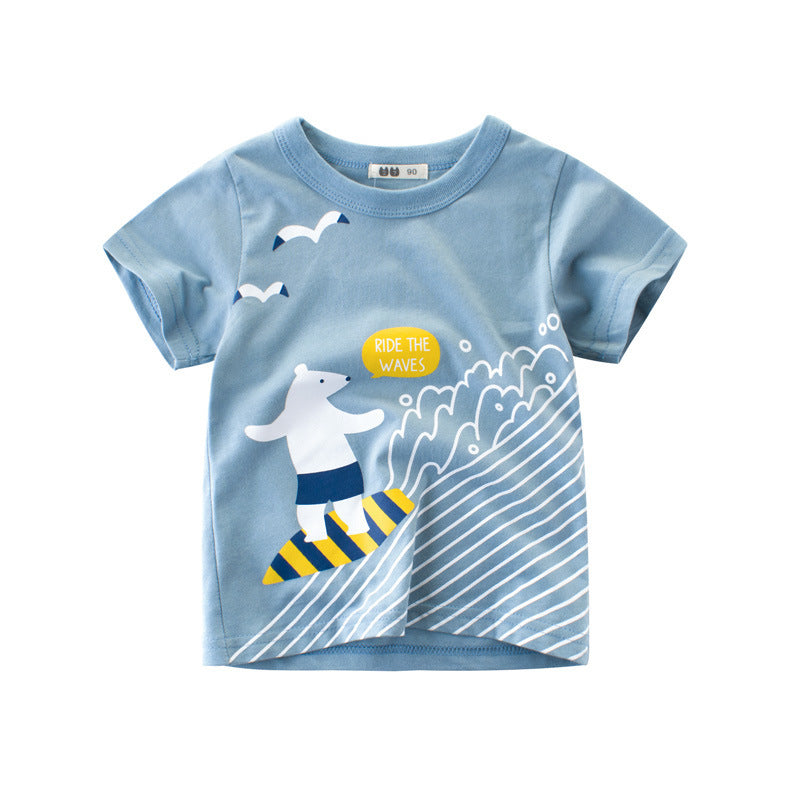 Children's short-sleeved t-shirts, baby clothes, boys Blue