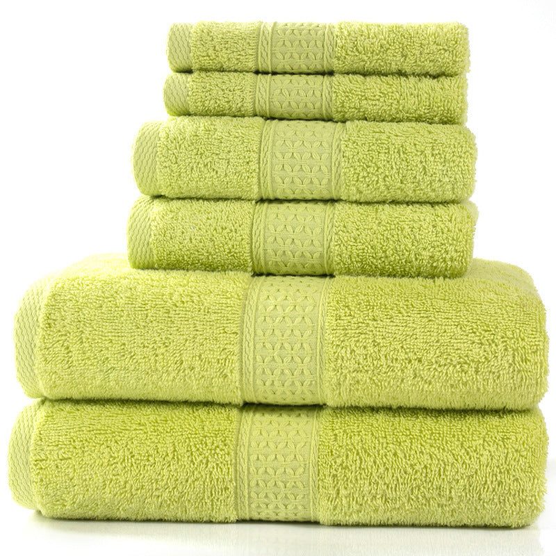 Cotton absorbent towel set of 3 pieces and 6 pieces Grass green Q6pcs