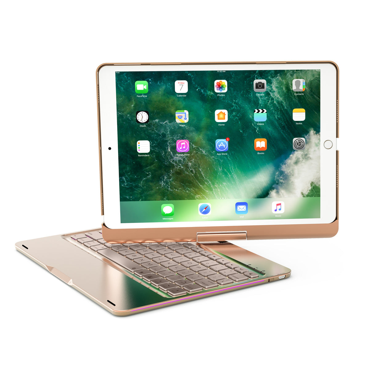Compatible with Apple, Five ipad universal 360 degree rotating with breathing light Bluetooth keyboard Local gold