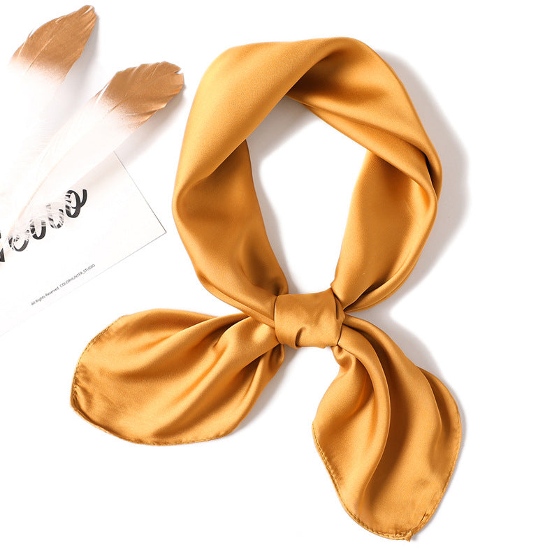 Simple Solid Color Silk-like Hair-tied Scarf FP11 Dark Yellow 70x70cm