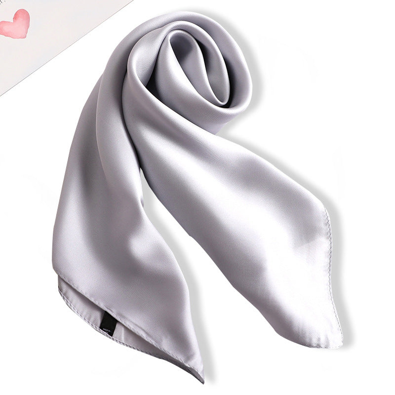 Simple Solid Color Silk-like Hair-tied Scarf FP7 Silver Gray 70x70cm