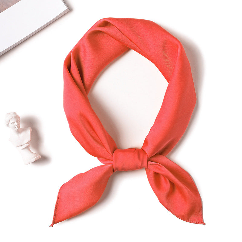Simple Solid Color Silk-like Hair-tied Scarf FP14 Watermelon Red 70x70cm