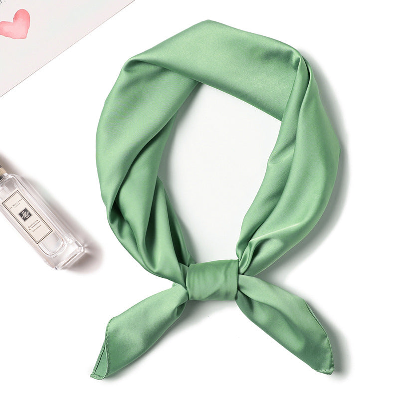 Simple Solid Color Silk-like Hair-tied Scarf FP23 Bean Green 70x70cm