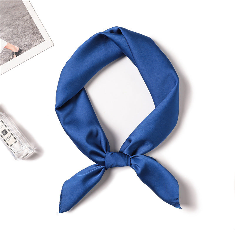 Simple Solid Color Silk-like Hair-tied Scarf FP2 Sapphire Blue 70x70cm
