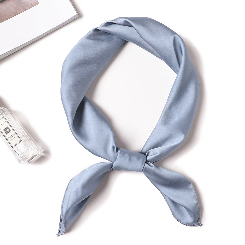 Simple Solid Color Silk-like Hair-tied Scarf FP1 Light Blue 70x70cm