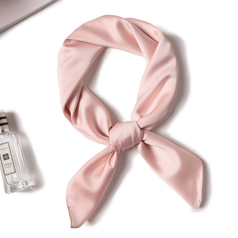 Simple Solid Color Silk-like Hair-tied Scarf FP5 Baby Pink 70x70cm