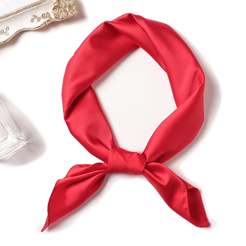 Simple Solid Color Silk-like Hair-tied Scarf FP13 Red 70x70cm