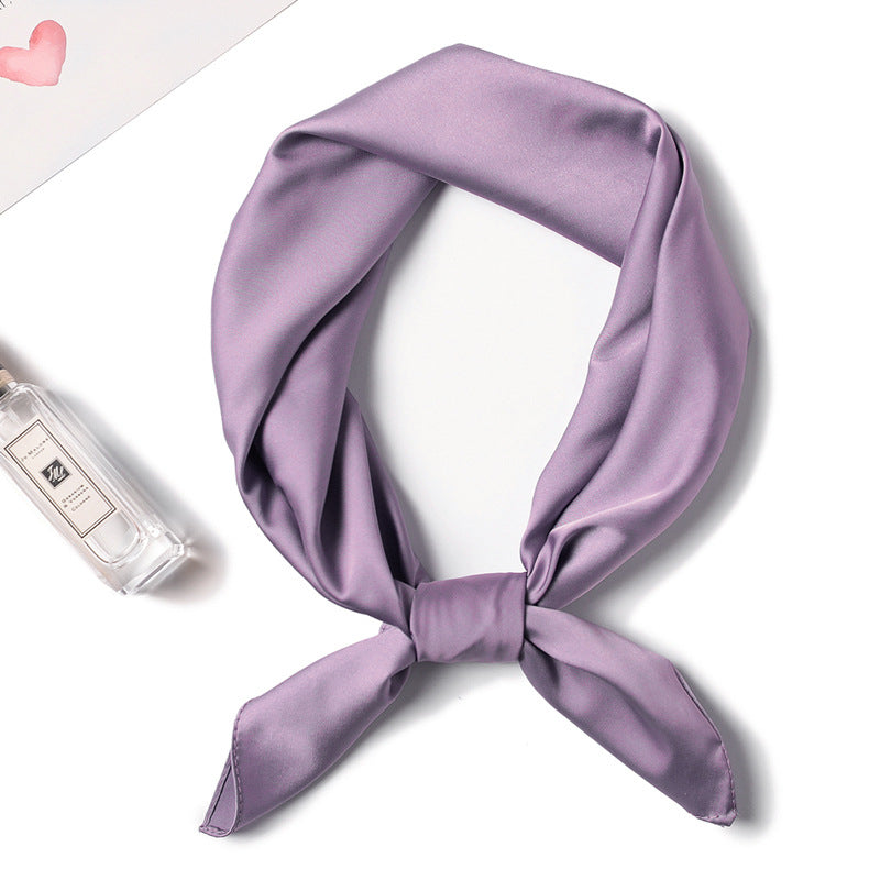 Simple Solid Color Silk-like Hair-tied Scarf FP9 Purple 70x70cm