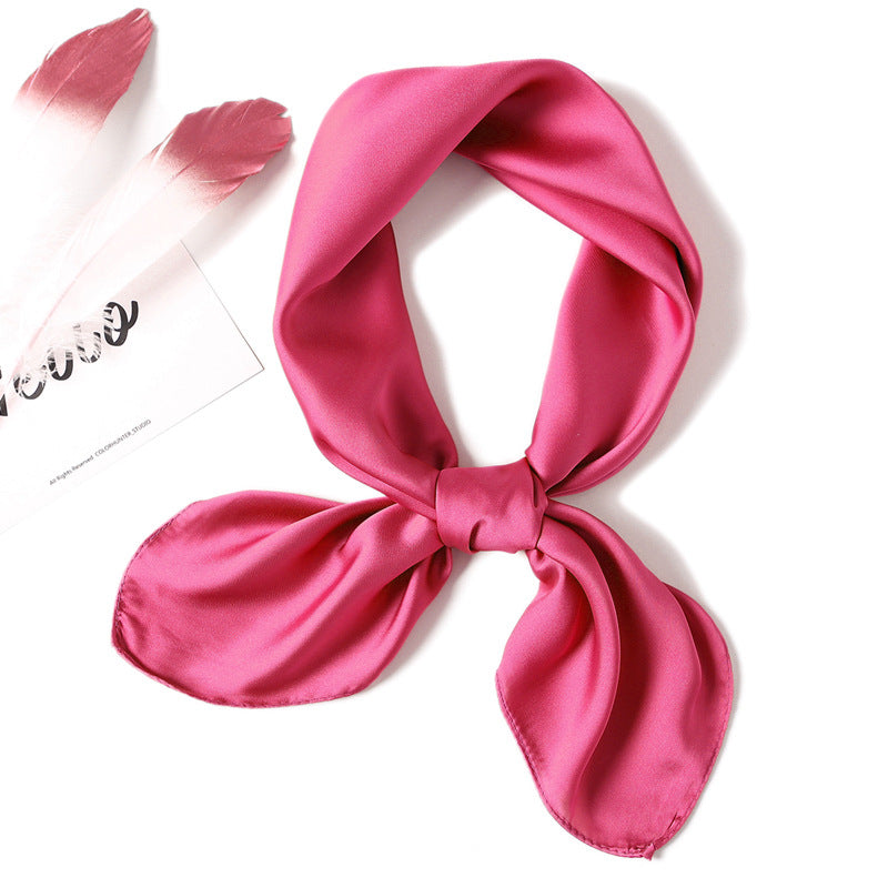 Simple Solid Color Silk-like Hair-tied Scarf FP15 Rose Red 70x70cm