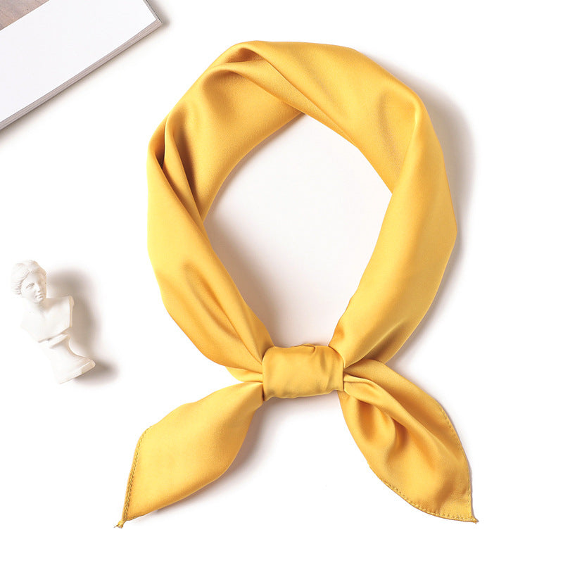 Simple Solid Color Silk-like Hair-tied Scarf FP10 Bright Yellow 70x70cm