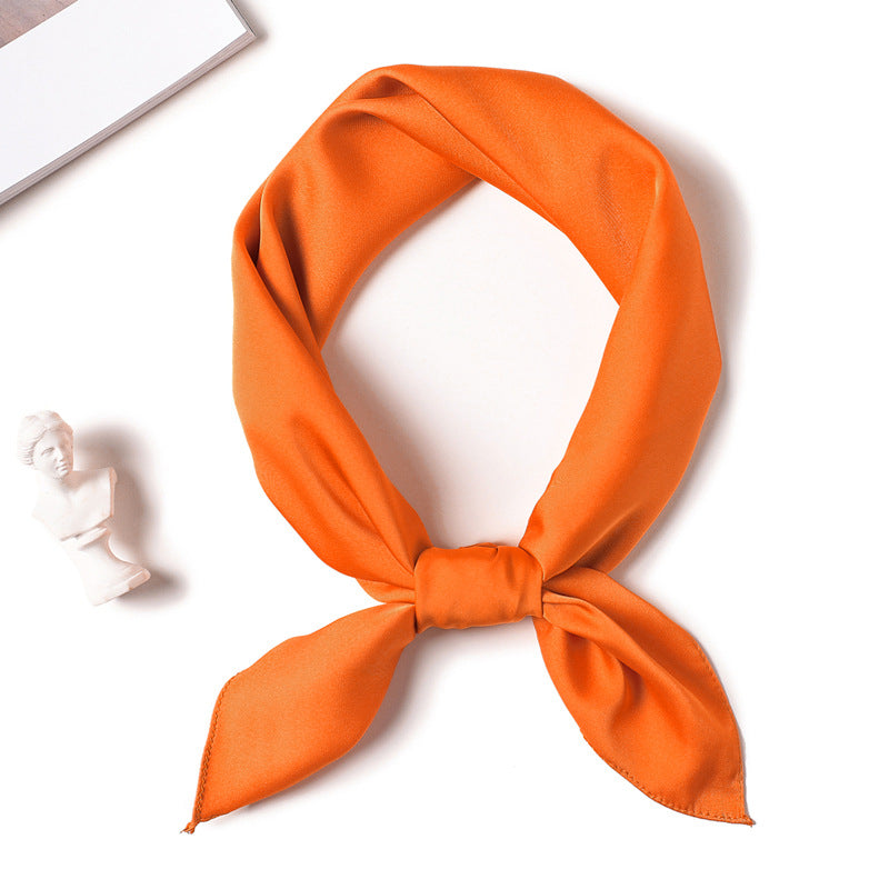 Simple Solid Color Silk-like Hair-tied Scarf FP16 Orange 70x70cm