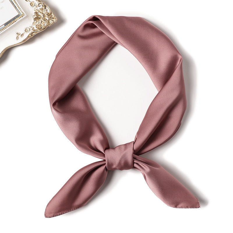 Simple Solid Color Silk-like Hair-tied Scarf FP20 Cameo Brown 70x70cm