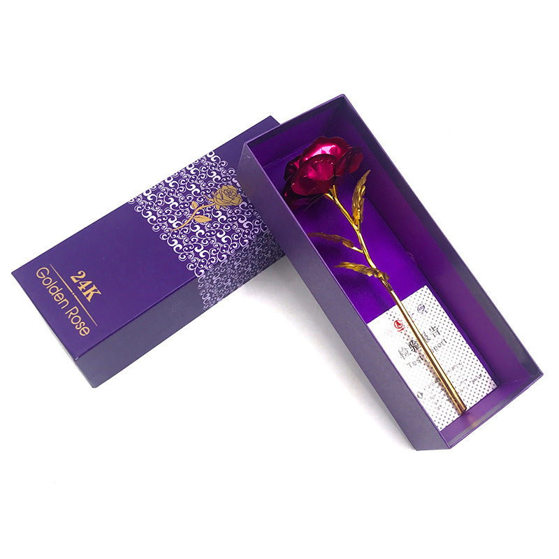 24K Luminous Color Gold Rose Flower Set Rose red purple gift