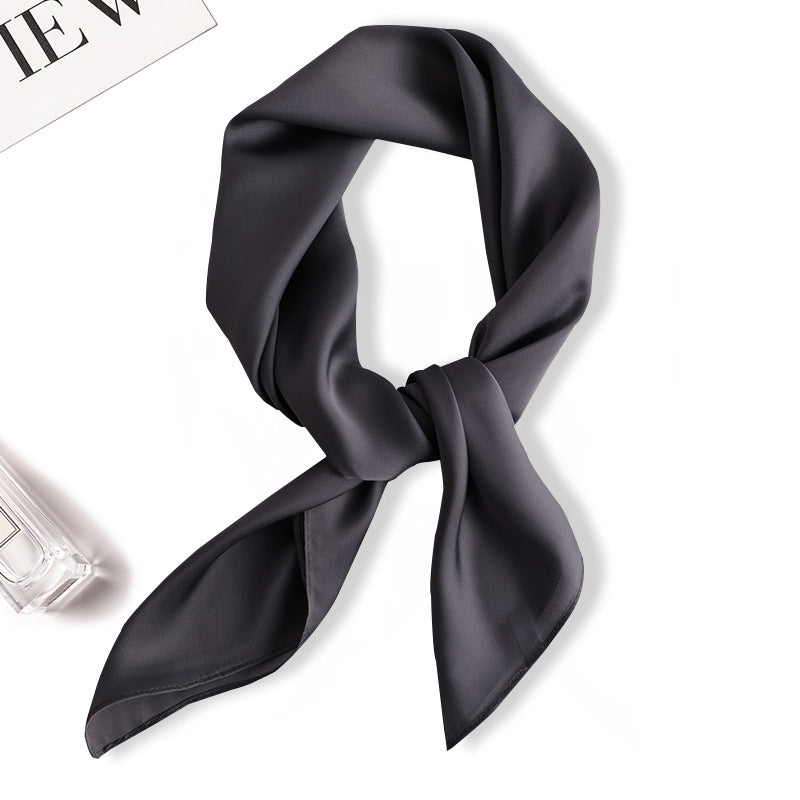 Simple Solid Color Silk-like Hair-tied Scarf FP8 Dark Gray 70x70cm