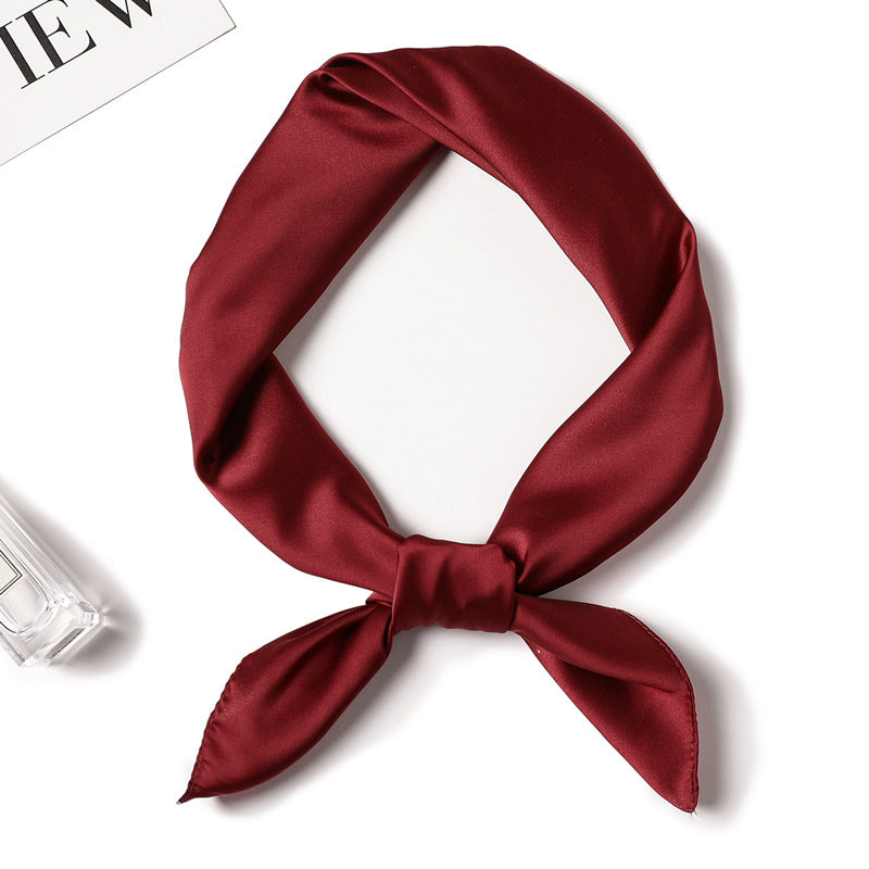 Simple Solid Color Silk-like Hair-tied Scarf FP12 Wine Red 70x70cm