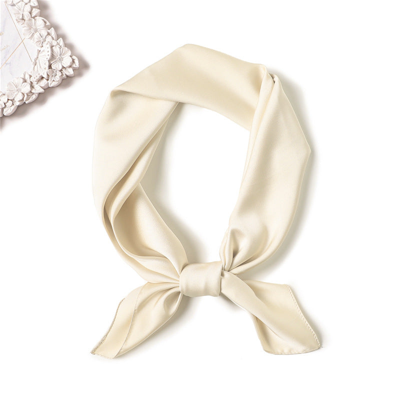 Simple Solid Color Silk-like Hair-tied Scarf FP17 Beige 70x70cm