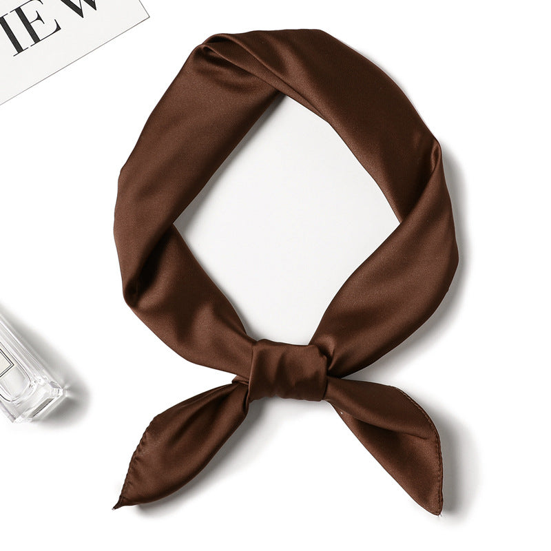 Simple Solid Color Silk-like Hair-tied Scarf FP21 Coffee 70x70cm