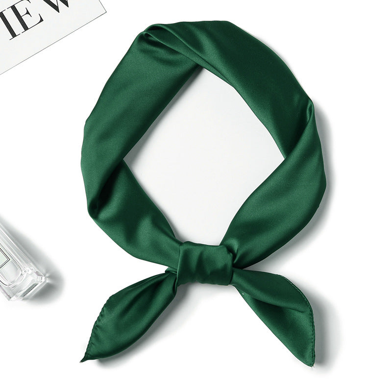 Simple Solid Color Silk-like Hair-tied Scarf FP24 Dark Green 70x70cm