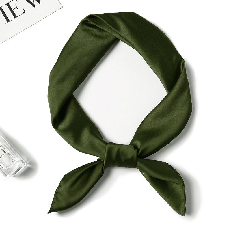 Simple Solid Color Silk-like Hair-tied Scarf FP26 Dark Army Green 70x70cm