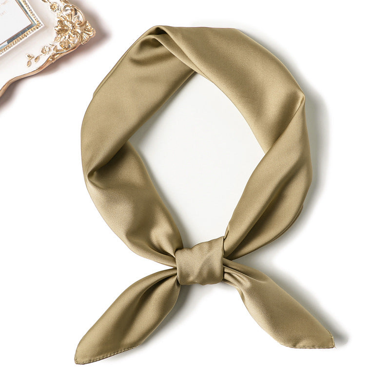 Simple Solid Color Silk-like Hair-tied Scarf FP25 Green Khaki 70x70cm