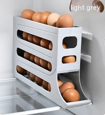 Refrigerator 4-Layer Automatic Egg Roller Sliding Egg Tray Refrigerator Side Door Large Capacity Holder Egg Storage Box Kitchen Gadgets Gray Without packing 1PC