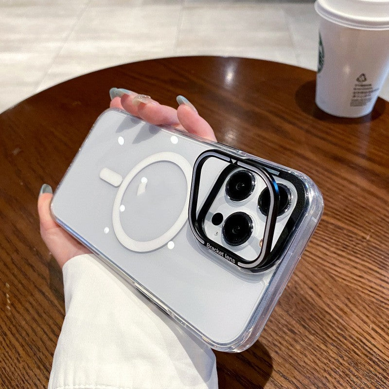 Transparent Magnetic Suction Stand Phone Protective Case Magnetically permeable silver