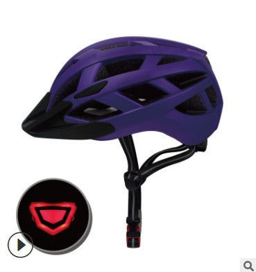 Male and female one-piece bicycle riding helmet with light Purple