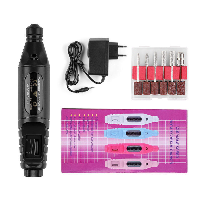 Nail Pen Polisher USB Cable Portable Manicure Sharpener Nail Tools Black EU