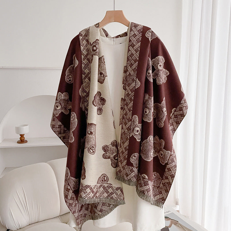Warm Scarf Fashionable Outerwear Sweet Cute Double-sided Shawl BEBEAR Coffee