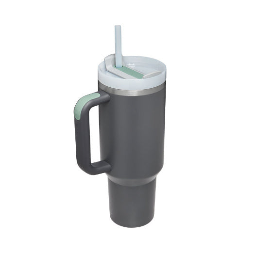 Personalized DIY Straw Coffee Insulation Cup With Handle Portable Car Stainless Steel Water Bottle Large Capacity Travel BPA Free Thermal Mug Charcoal