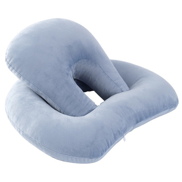 U-Shaped Desk Nap Pillow Neck Supporter Seat Cushion Headrest Travel Neck Pillow With Arm Rest Silver grey
