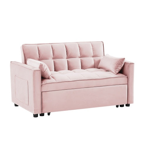Modern Velvet Loveseat Futon Sofa Couch W Pullout Bed,Small Love Seat Lounge Sofa W Reclining Backrest,Toss Pillows, Pockets,Furniture For Living Room,3 In 1 Convertible Sleeper Sofa Bed