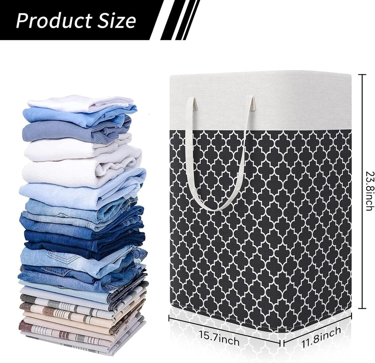 Waterproof Washing Basket Laundry Bag Storage Basket For Clothes Toy Storage 75L Black and White