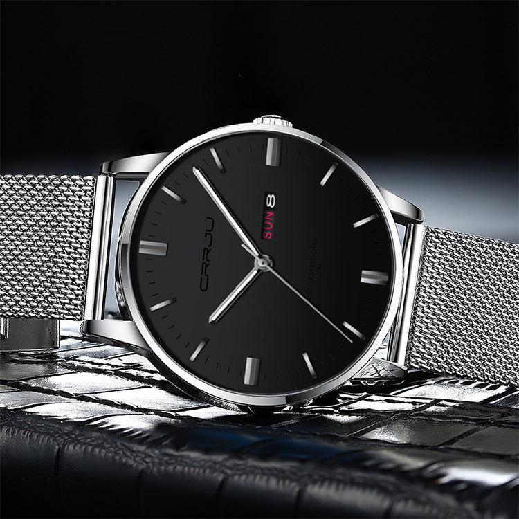 Men's watch business casual quartz watch Silver Black Face