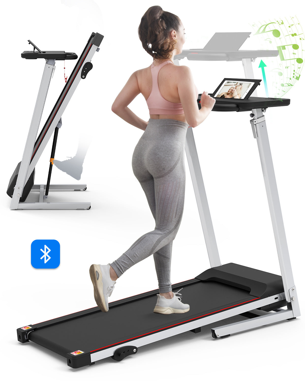 Walking Pad Under Desk Treadmill For Home Office -2.5HP Walking Treadmill 0.5-7.5MPH Capacity Treadmill For Walking Running Remote Control Batteries Black