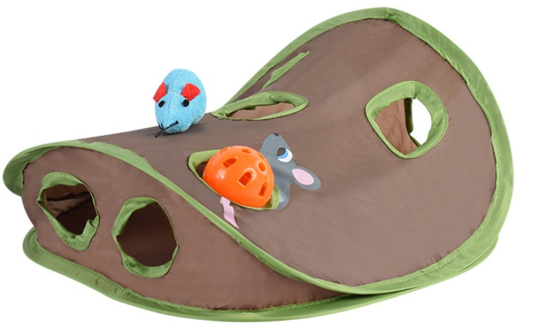 Cat Toy With A Bell To Catch The Ball Puzzle And Playable Nine-hole Mouse Hole Brown