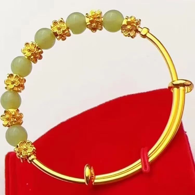 Brass Gold-plated Chalcedony Flower Pull Bracelet Hand Accessory Ancient Style Women's Light Luxury Versatile High-end Feeling Bracelet