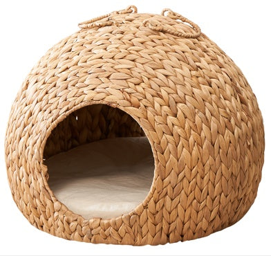 Weaving Rattan Circular Cat Bed Light brown
