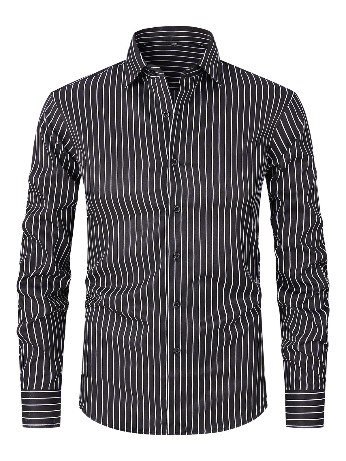 Men's Striped All-matching Ice Silk Long Sleeve Shirt 02 Black Stripes