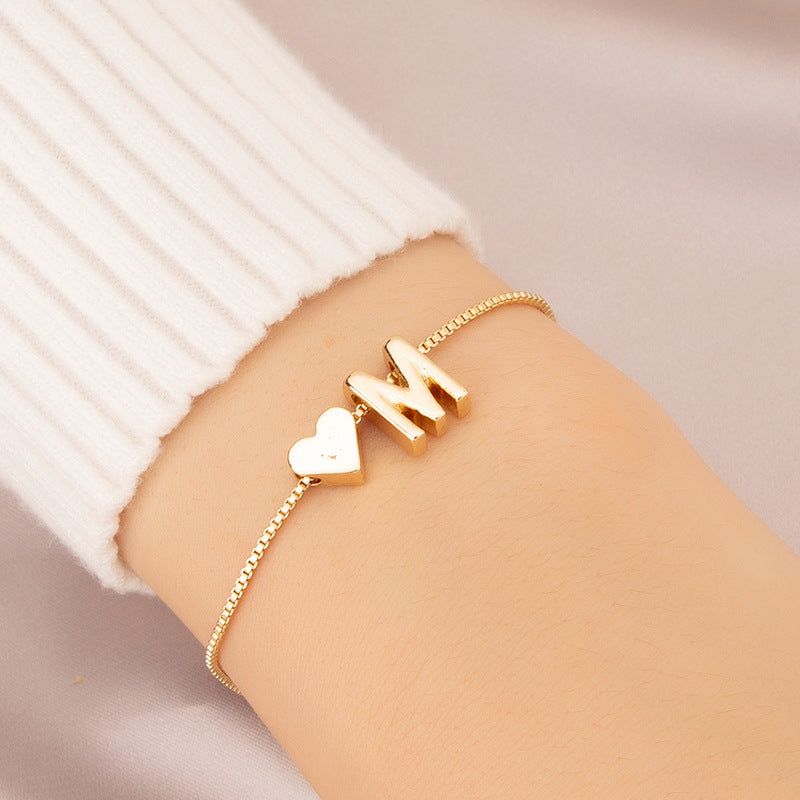Bracelet Heart-shaped English Letters Letter M