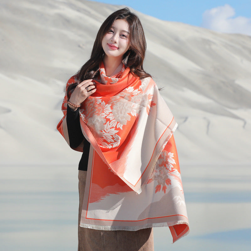 Retro High Sense Artificial Cashmere Scarf Diamond Horse Pink No Specifications